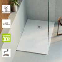 Receveur de douche 170x90 extra-plat Blanc en résine minérale antidérapant effet ardoise - Thor LAVABERG