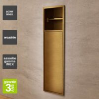 Niche de WC 17 x 60 cm - Rangement Mural Encastrable en finition Or Brossé - EGEAN