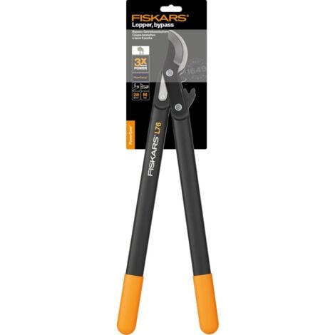 Fiskars Coupe-branches à lames franches pour bois vert, Système à crémaillère PowerGear II, Diamètre de coupe: 2,8 cm, Lames en acier trempé avec revêtement antiadhésif, Longueur: 56 cm, Noir/Orange, 