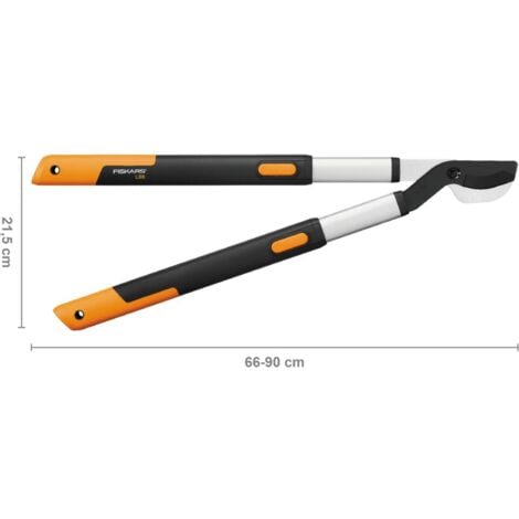 Fiskars Coupe-branche télescopique à lames franches SmartFit pour bois vert, Revêtement antiadhésif de la lame, Diamètre de coupe: 5 cm, Acier trempé, Longueur du manche: 66-90 cm, Noir/Orange, L86, 1