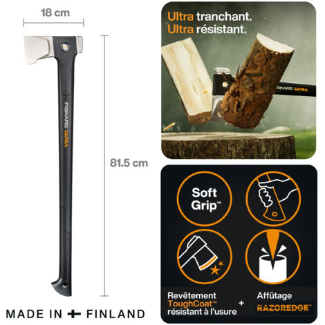 Fiskars Hache à fendre merlin Ultra U32 ultra résistante et tranchante