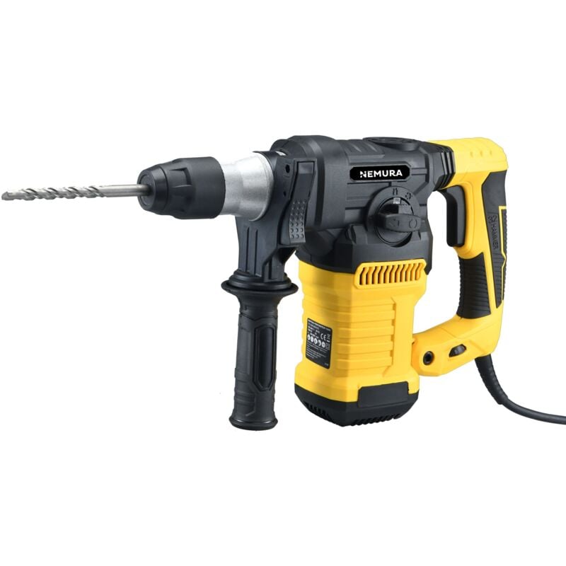 Nemura Marteau Perforateur 1500 W - 6 Joules - 3en 1 Perçage, Perçage au Marteau et Ciselage - Livré dans une malette avec forets