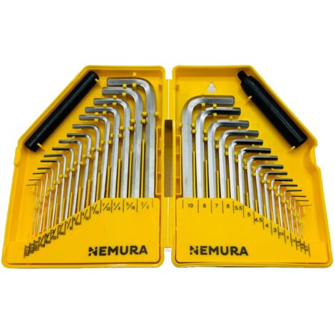 Nemura – Coffret de 30 clés Allen en chrome vanadium – 15 clés métriques 0.7 à 10 mm et 15 clés en pouces 0.028 à 3/8 – Boîte de rangement incluse (1/5)