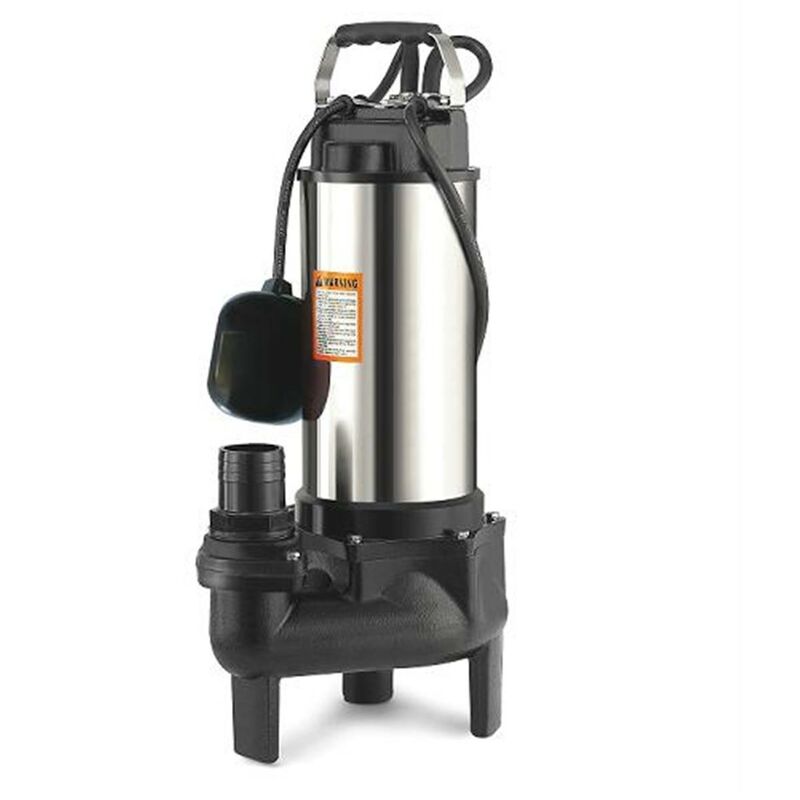 DCRAFT - Pompe d'évacuation submersible avec flotteur et broyeur -  Puissance 3100W - Débit 25000l/h - Pompe de relevage eaux usées - Argent