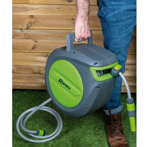 Basics Enrouleur automatique à fixation murale avec tuyau, 15 m,  Vert : : Jardin