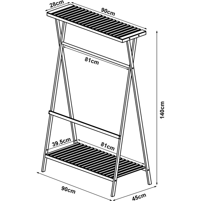 Portant en bambou avec roulettes 152x69,5x43cm Barre de penderie 2