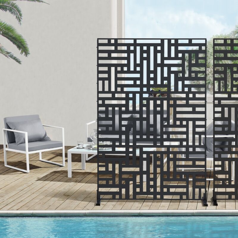 Lot De 3 Paravents Extérieurs En Métal - 180 X 120 Cm (H X L), Noir, Pour Jardin, Balcon, Terrasse, Brise-vue Décoratif