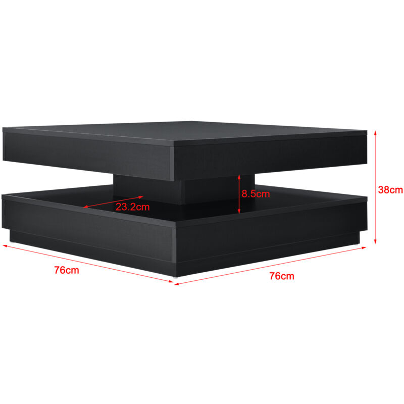 Table Basse Plateau Tournant En.casa - 76x76x38cm - Effet Bois - Rangement Intégré