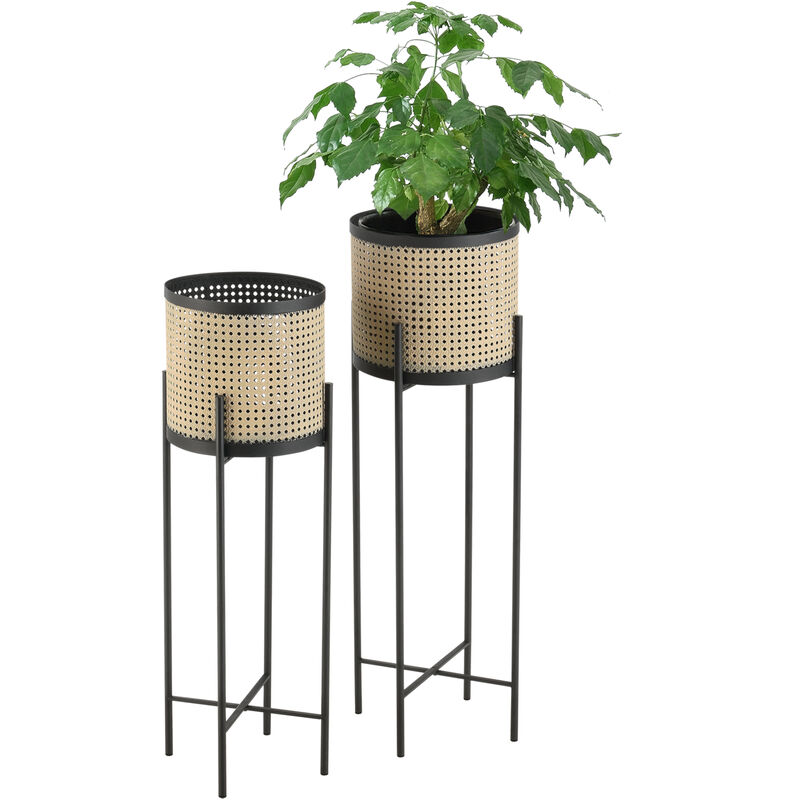 mDesign supports pour plantes vendus par lot de deux jardinières en tige métallique avec pieds en épingle à cheveux portes pot de fleurs sur pied au design vintage argenté 