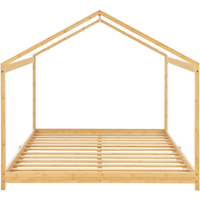 Lit cabane Vindafjord pour enfant 180 x 200 cm forme maison bambou