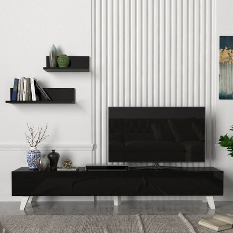 Ensemble meuble TV et 2 étagères Saarijärvi 180 x 31 x 33 cm noir [en.casa] (1/5)
