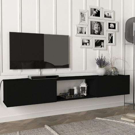 [En.Casa] – Meuble TV suspendu noir 180 x 31 x 29,5 cm – 3 compartiments – Montage rapide – Capacité de charge 36 kg (1/5)