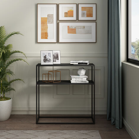 [En.Casa] – Table console métal noir 80 x 80 x 30 cm – Design industriel – Plateau anti-rayures – Rangement ouvert et tablette inférieure (1/5)