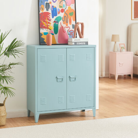 Casier de bureau métallique Oripää à 2 portes 90 x 80 x 33 cm gris-bleu [en.casa] (1/5)