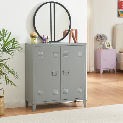 Casier de bureau métallique Oripää à 2 portes 90 x 80 x 33 cm gris foncé [en.casa] (1/5)