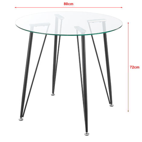 Table ronde pour salle à manger Huittinen verre trempé acier laqué 72 x 80 cm transparent noir [en.casa]