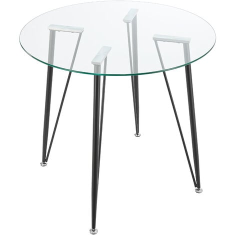 Table ronde pour salle à manger Huittinen verre trempé acier laqué 72 x 80 cm transparent noir [en.casa]