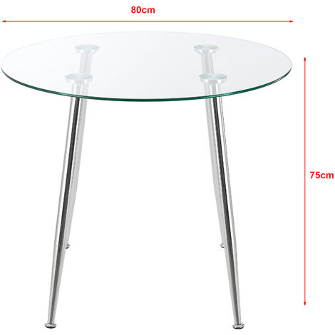 Table de salle à manger ronde Humppila verre trempé acier 75 x 80 cm transparent chrome [en.casa]