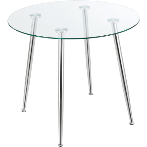 Table de salle à manger ronde Humppila verre trempé acier 75 x 80 cm transparent chrome [en.casa]