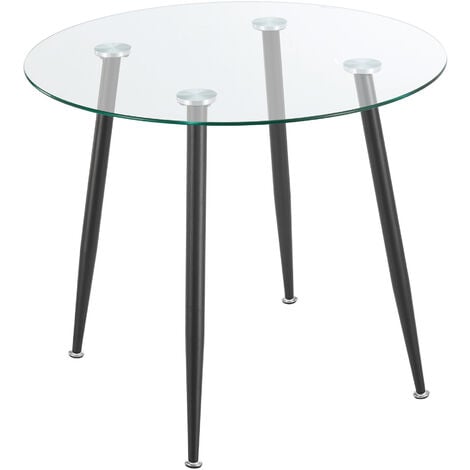 Table de salle à manger ronde Humppila verre trempé acier 75 x 80 cm transparent noir [en.casa]