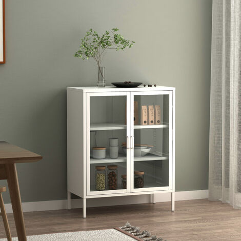 [En.Casa] – Buffet métallique avec portes vitrées – Acier et verre trempé – Dimensions 102 x 80 x 40 cm – Rangement élégant pour salon ou bureau (1/5)