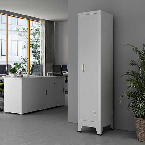 [En.Casa] – Casier métallique 1 porte verrouillable acier 180 x 38 x 45 cm gris – Tringle à vêtements et étagère intégrées – Fentes d’aération pour ventilation (1/5)