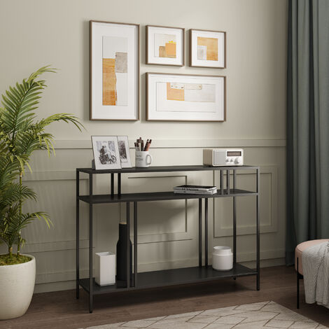 [En.Casa] – Table console en acier noir 78 x 110 x 30 cm – Surface de rangement élégante – Table d'entrée moderne avec tablette inférieure (1/5)