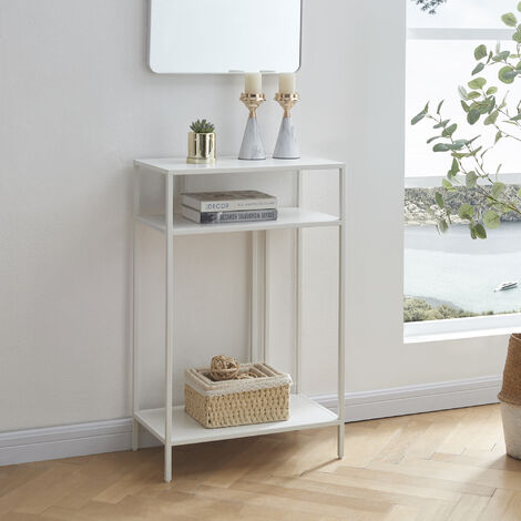 [En.Casa] – Table console en acier blanc 85 x 55 x 30 cm – Surface de rangement pour clés et objets décoratifs – Montage rapide (1/5)