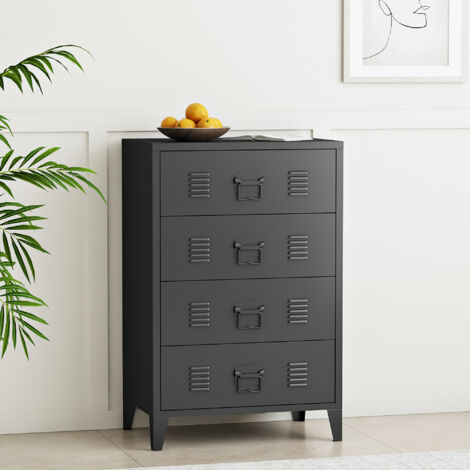 [En.Casa] – Commode métallique 4 tiroirs en acier noir – Dimensions 92 x 80 x 40 cm – Style industriel pour rangement bureau et atelier