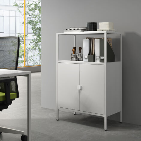 Armoire de bureau Hailuoto acier 110 x 70 x 40 cm gris clair [en.casa] (1/5)