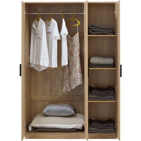 [En.Casa] – Armoire de chambre 176 x 120 x 52 cm – 4 étagères – MDF effet chêne – Penderie moderne avec barre de suspension (1/5)