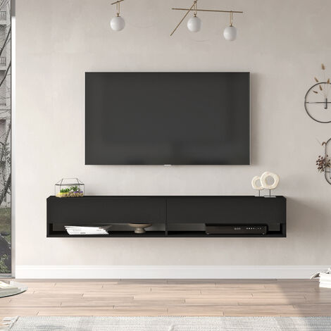 Meuble TV 2 Portes [en.casa] - Effet Chêne Rustique Blanc - 180 Cm