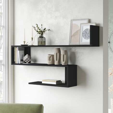 [En.Casa] – Étagère murale Kitee 3 niveaux 71,5 x 120 x 14,5 cm noir – Panneau de particules mélaminé – Montage simple et rapide (1/4)