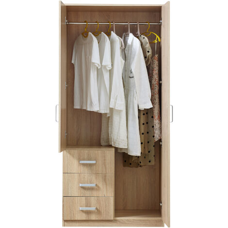 Armoire de chambre Bodolz 3 tiroirs + miroir MDF 176 x 80 x 52 cm effet chêne sonoma [en.casa] (1/5)