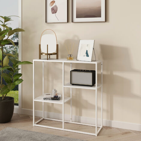 Table console Strömstad acier 80 x 80 x 26 cm blanc mat [en.casa] (1/5)