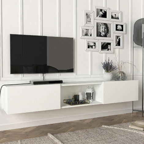 [En.Casa] – Meuble TV suspendu blanc 180 x 31 x 29,5 cm – 3 compartiments – Montage rapide – Capacité de charge 36 kg (1/4)