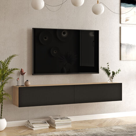 [En.Casa] – Meuble TV Lapinlahti 29,5 x 180 x 31,5 cm – Effet chêne noir – 2 compartiments de rangement – Montage mural facile – Design minimaliste (1/5)