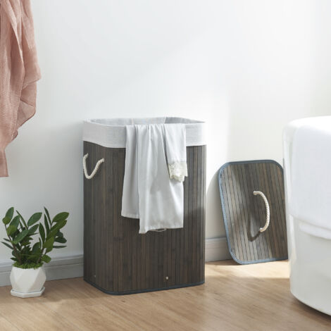 Panier à linge 72 litres Salla en bambou 60 x 40 x 30 cm marron gris clair [en.casa] (1/8)