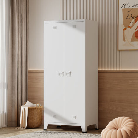 [En.Casa] – Armoire de chambre 180 x 90 x 40 cm en acier blanc – 2 portes avec fentes d'aération – Penderie avec étagères réglables (1/5)