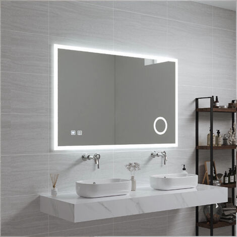 Miroir LED Scafa pour salle de bain avec loupe 3 fois 70 x 100 cm blanc pro.tec (1/5)