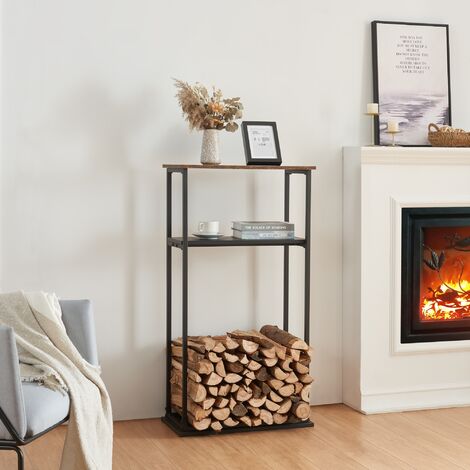 [En.Casa] – Range-bûches intérieur 112 x 60 x 30 cm – Cadre acier laqué noir – 2 étagères supplémentaires pour rangement – Solution optimale bois de chauffage (1/5)