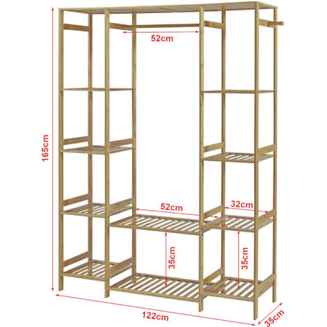 Casâme Penderie Bambou Élégante - Portant Vêtements + 2 Rangements Chaussures - Entrée/Chambre - 90x40xH171 Cm Blanc&Bois
