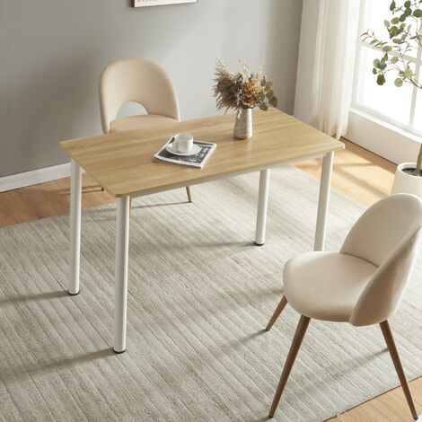 [En.Casa] – Table de salle à manger Tammela 120x60 cm – Plateau en MDF mélaminé effet chêne – Pieds en acier blanc – Pour 4 personnes (1/5)