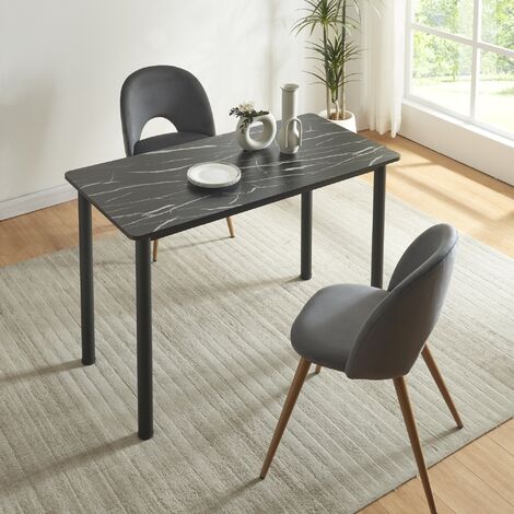 [En.Casa] – Table de salle à manger rectangulaire effet marbre noir – 4 places – Structure en MDF et acier – Montage facile – Charge jusqu'à 70 kg (1/5)