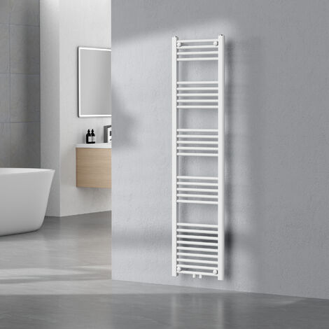 Radiateur sèche-serviettes électrique 160 x 40 cm – Acier blanc – Puissance 556 W – 28 barres – Mode eau chaude – Montage mural facile – [Neu.Haus]