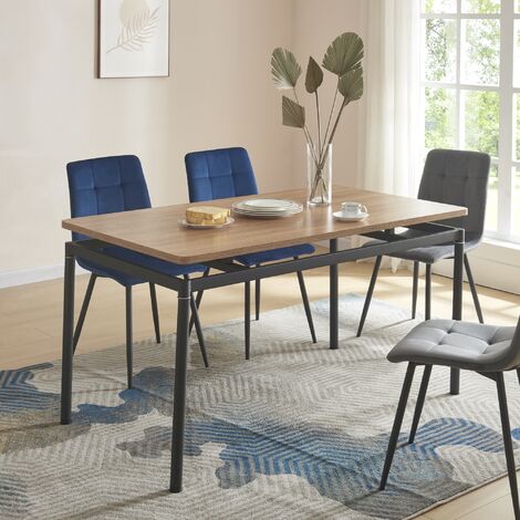 Table de salle à manger Hemnes MDF acier 140 x 80 x 75 cm effet chêne noir [en.casa] (1/5)