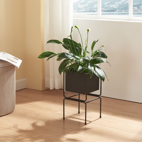 [En.Casa] – Support à plantes en métal noir 36 x 20 x 20 cm – Bac intégré pour plantes – Montage rapide et facile – Stabilité renforcée (1/5)