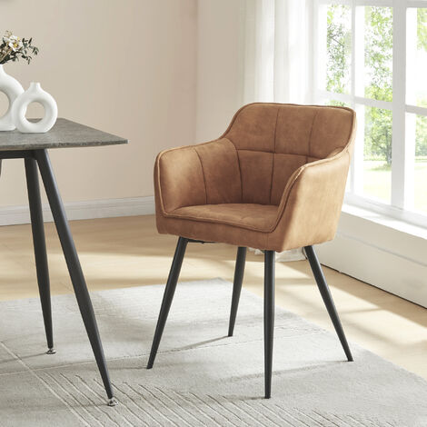 [En.Casa] – Chaise de salle à manger en velours marron 81 x 57 x 53 cm – Assise confortable jusqu'à 180 kg – Pieds en acier laqué noir (1/5)