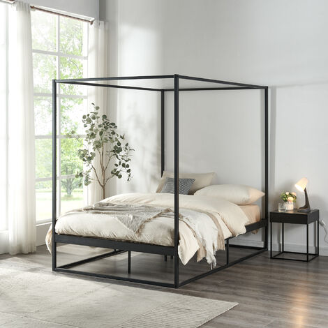 Lit à baldaquin Kristianstad métal 120 x 200 cm noir [en.casa] (1/5)