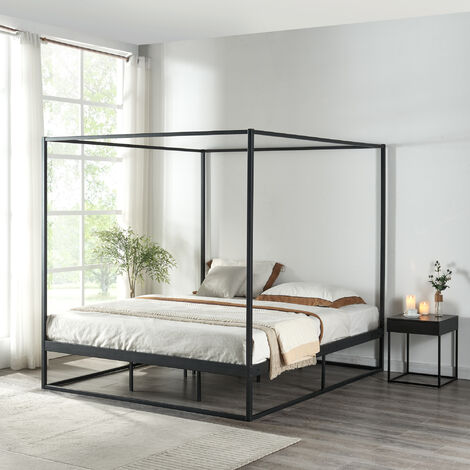 [En.Casa] – Lit à baldaquin métal 160 x 200 cm noir – Cadre robuste – Montage rapide – Capacité de charge jusqu'à 200 kg (1/5)